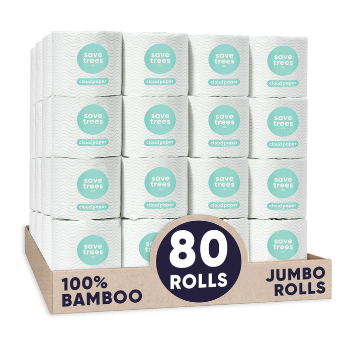 80 rolls of Eco-Friendly Bamboo Toilet Paper in Bulk 3-ply Rolls