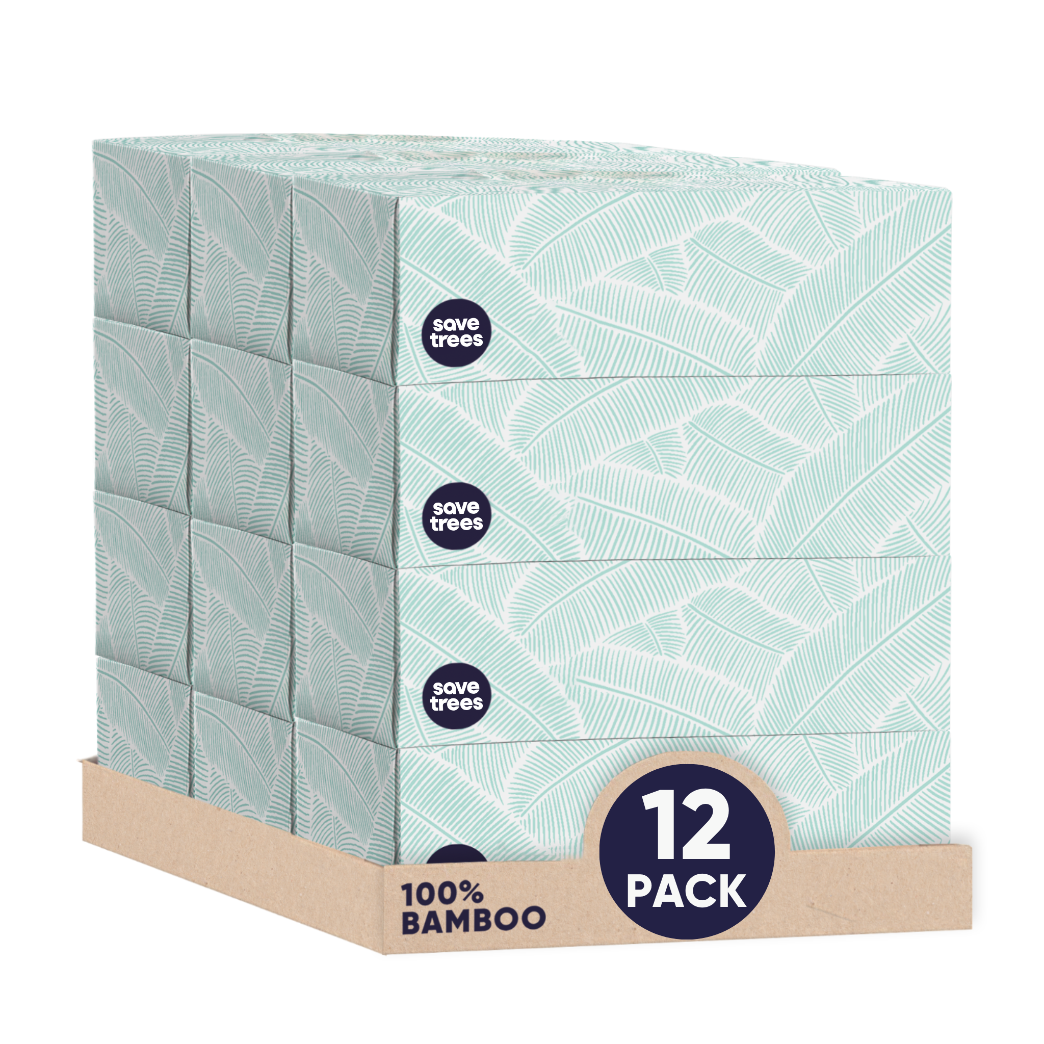 bamboo tissues boxes stacked with bamboo facial tissues peeking out of top