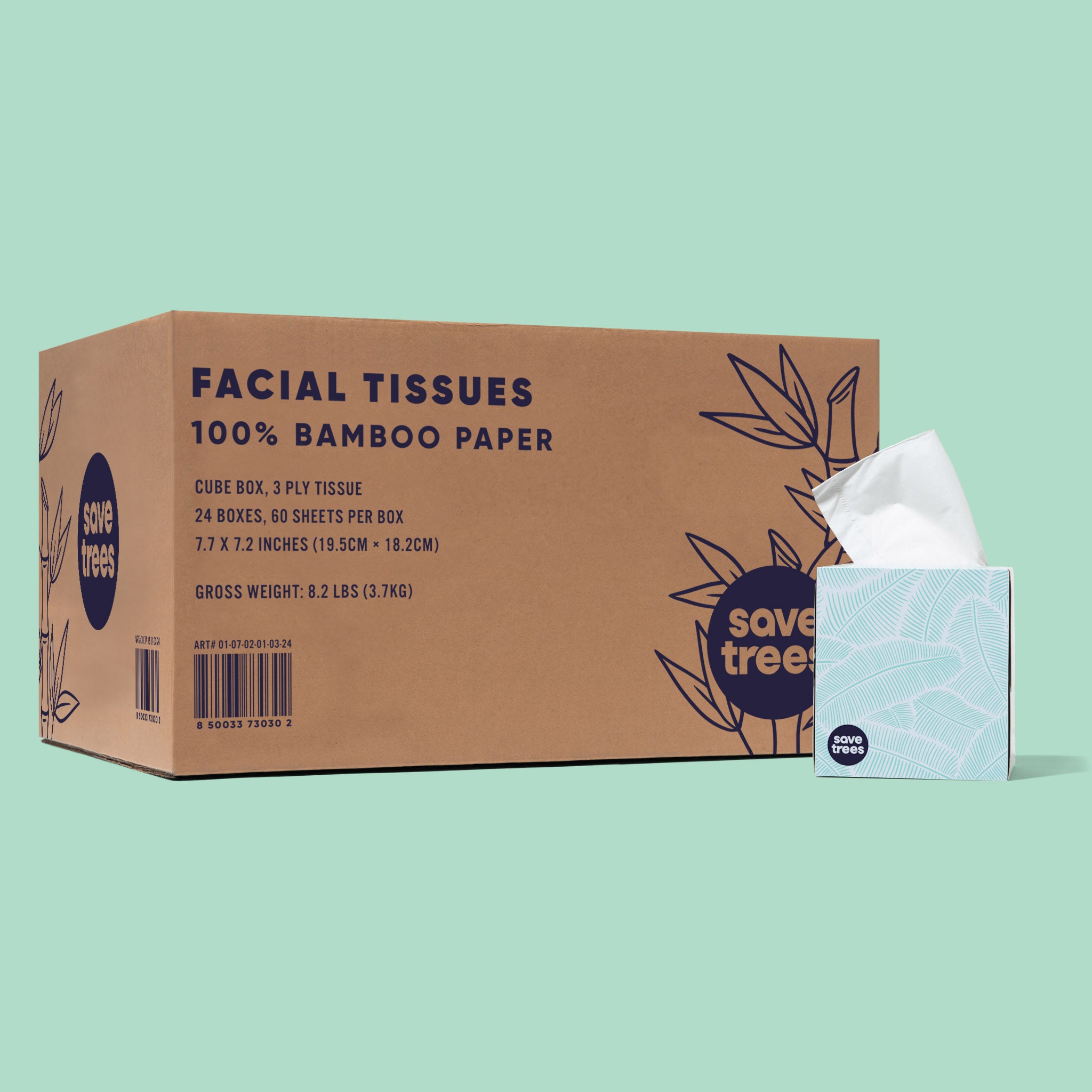 Tissue In Box Bamboo Facial Tissues - 24 Cube Boxes | Soft & Fragrance-Free – Save Trees