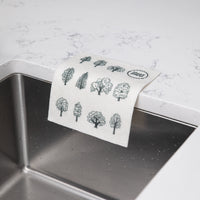 Swedish dishcloth drying next to the kitchen sink, similar to a sponge but better